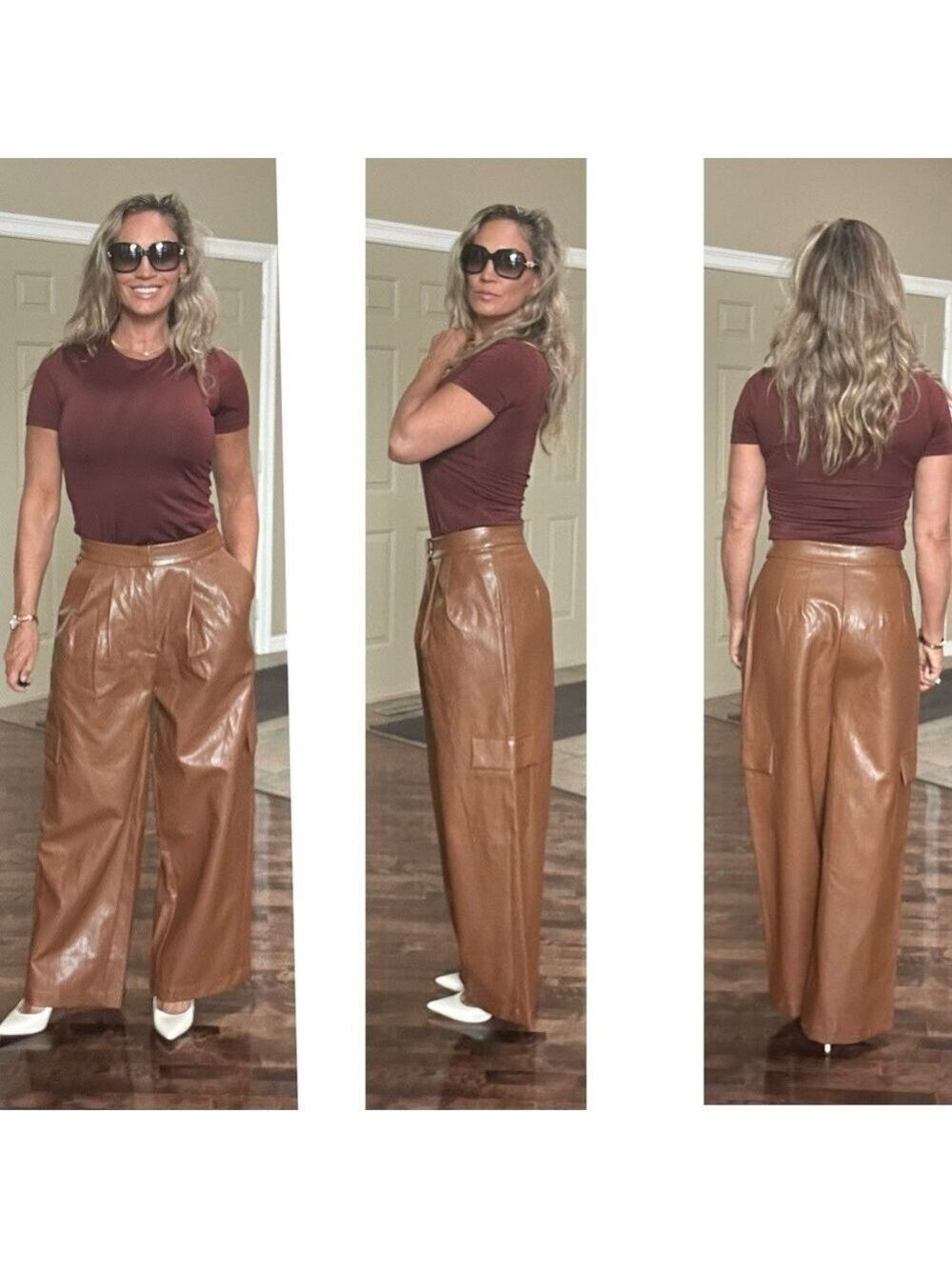 Anthropologie Twentysixhundred Brown faux leather cargo utility wide leg pants